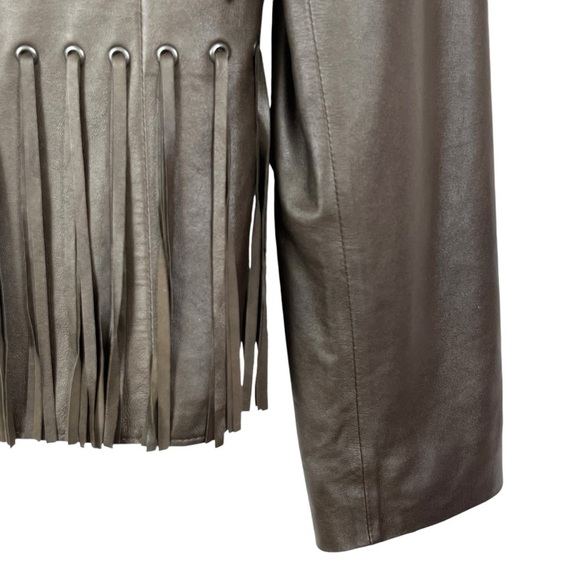 Elie Tahari Brown Genuine Leather Embellished w/ Tassels Blazer Jacket Sz. Small - Picture 5 of 15